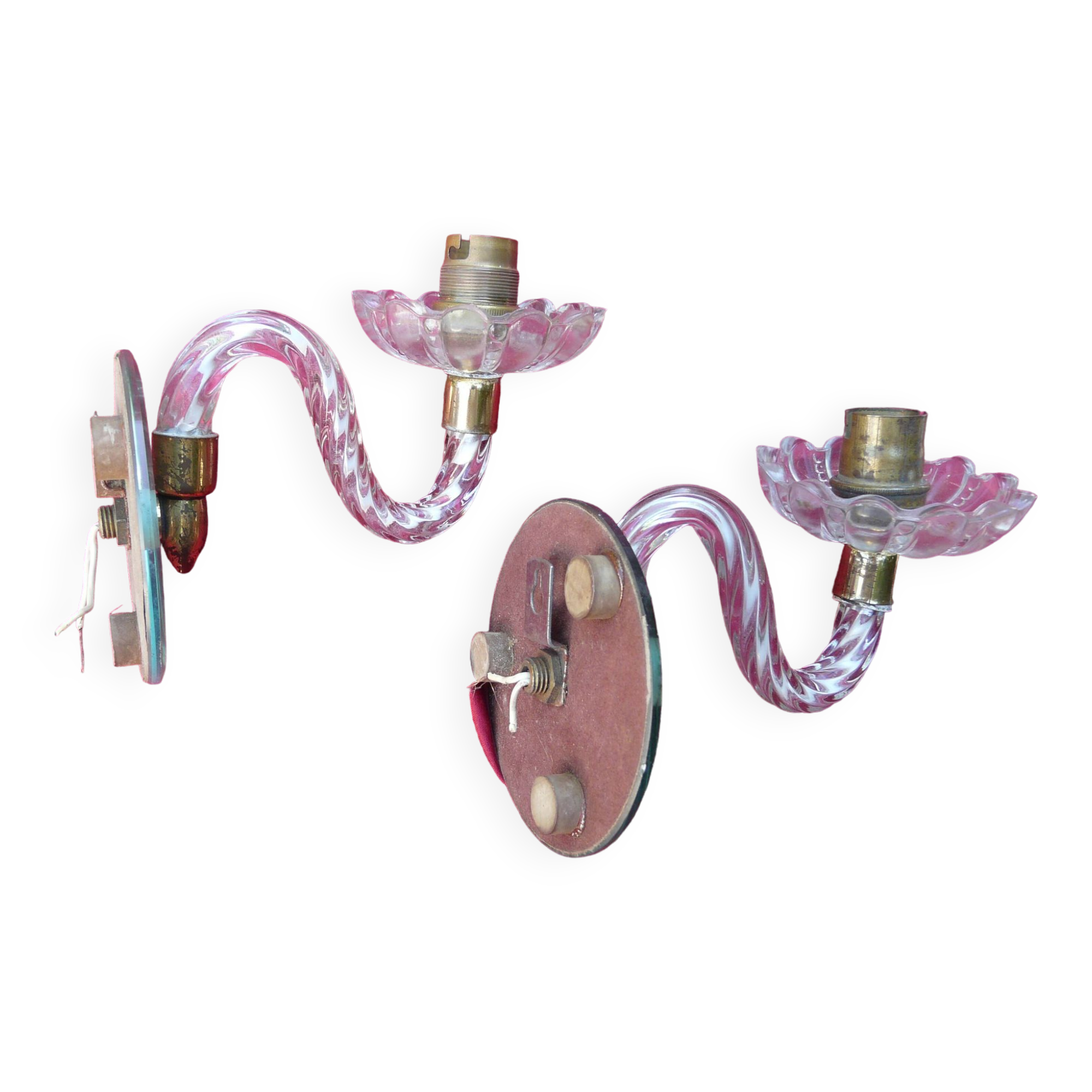 Pair of cup mirror sconces, Murano, vintage, 1940s