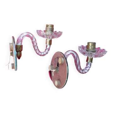 Pair of cup mirror sconces, Murano, vintage, 1940s