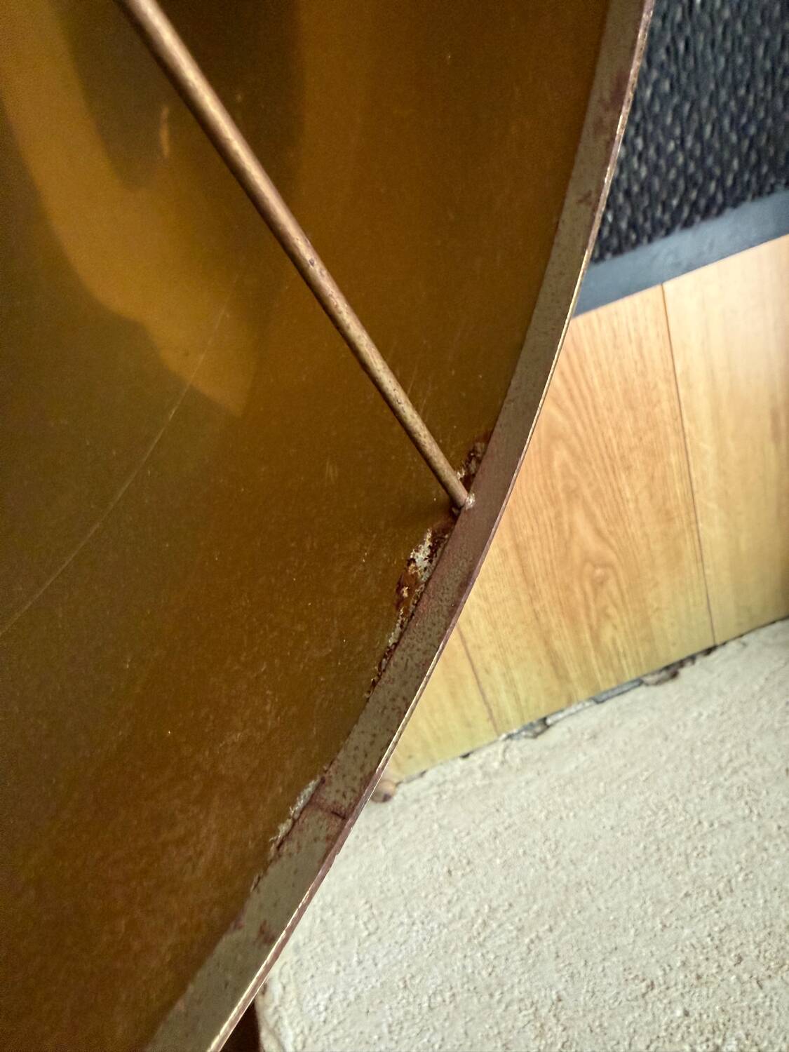 Beautiful ceramic base lamp with a golden metal shade.