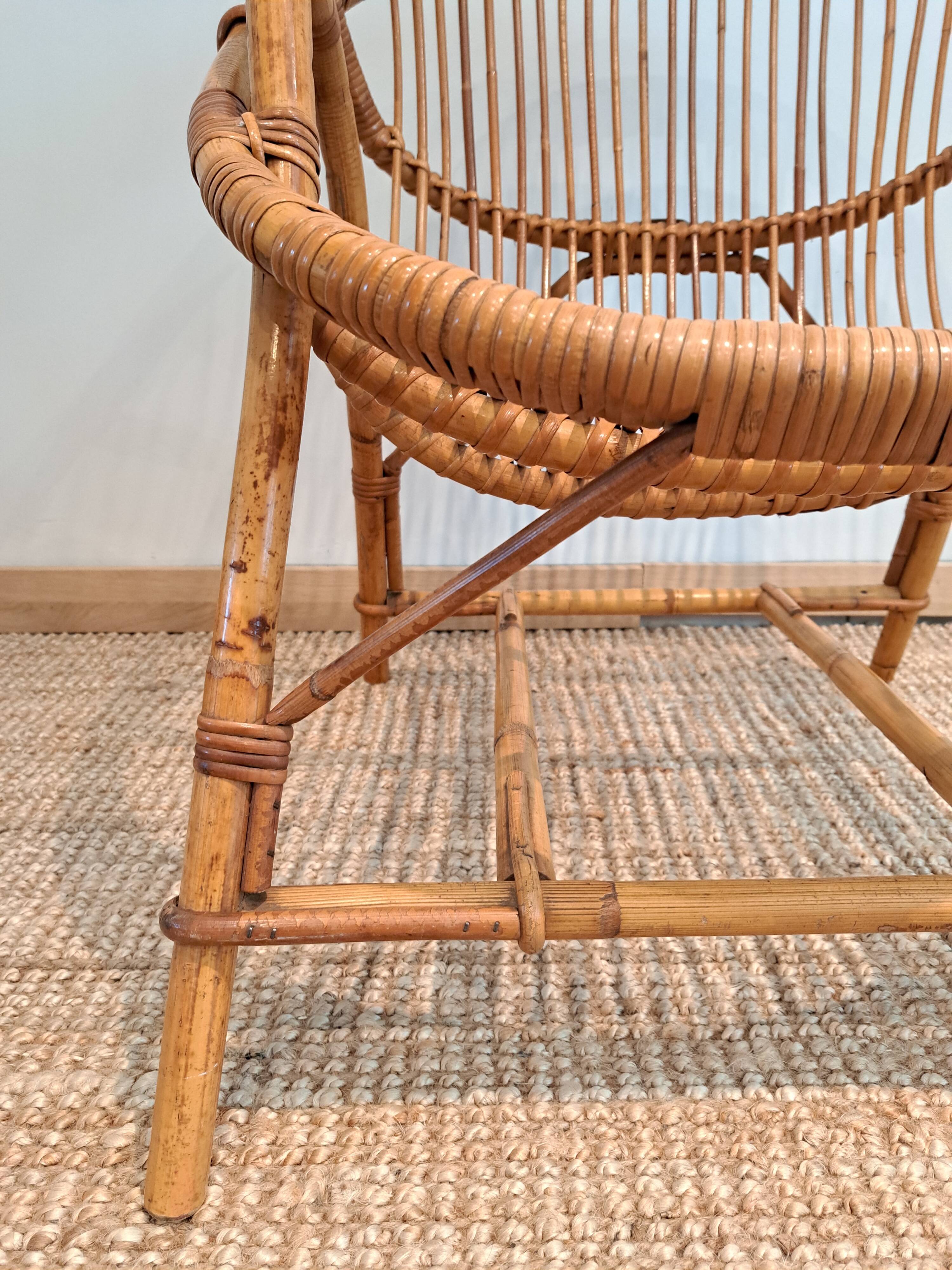 Vintage rattan & bamboo armchair from the 60s
