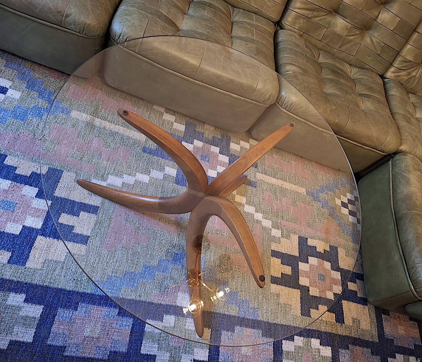 Mid century Danish teak coffee table with circular glass top, 1960s