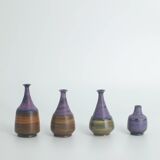 Small MidCentury Swedish Modern Collectible Brown & Purple Stoneware Vases by Gunnar Borg , Set of 4