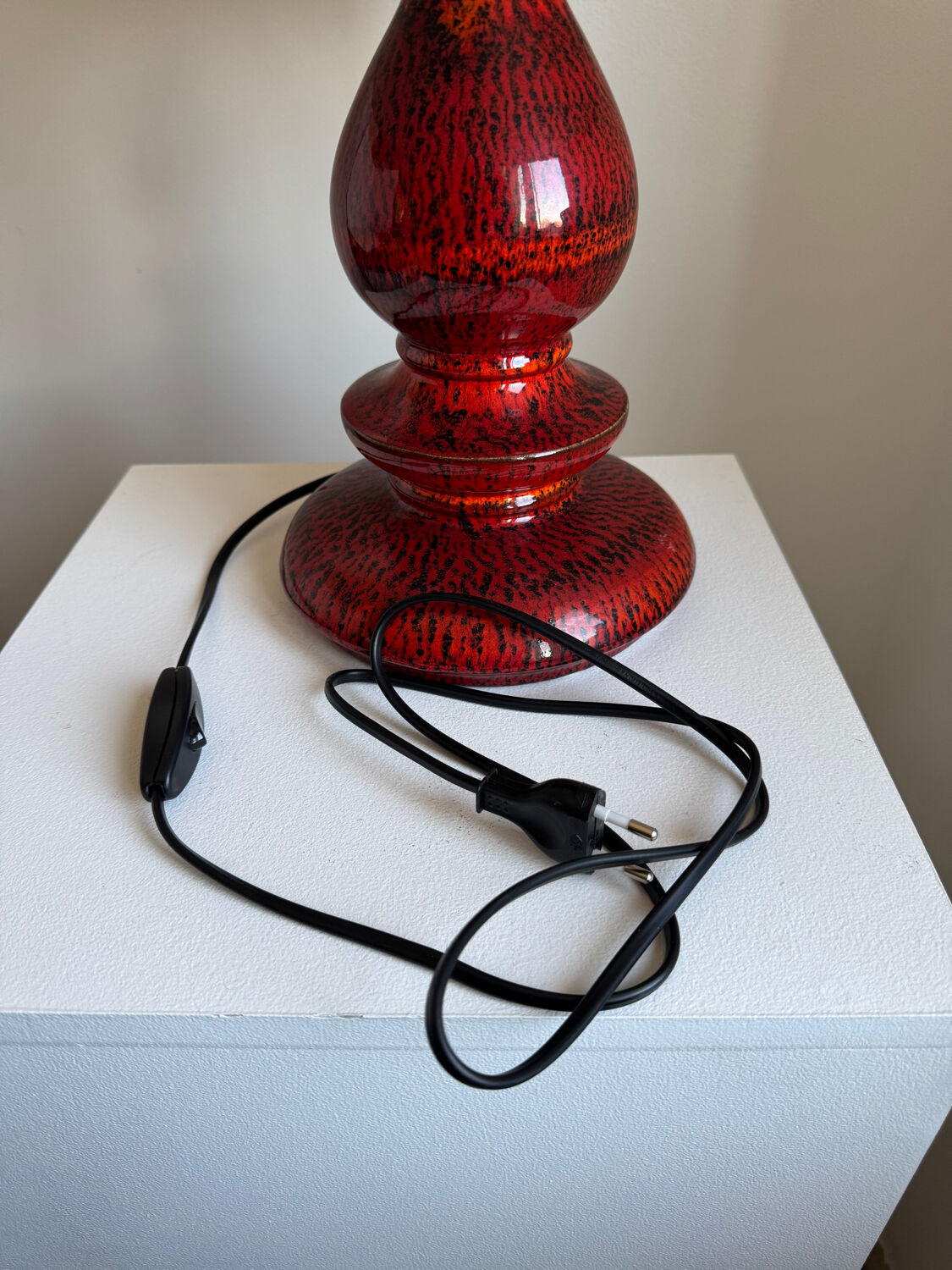 Vintage Modernist Handmade Red Fat Lava Ceramic German Pendant Lamp