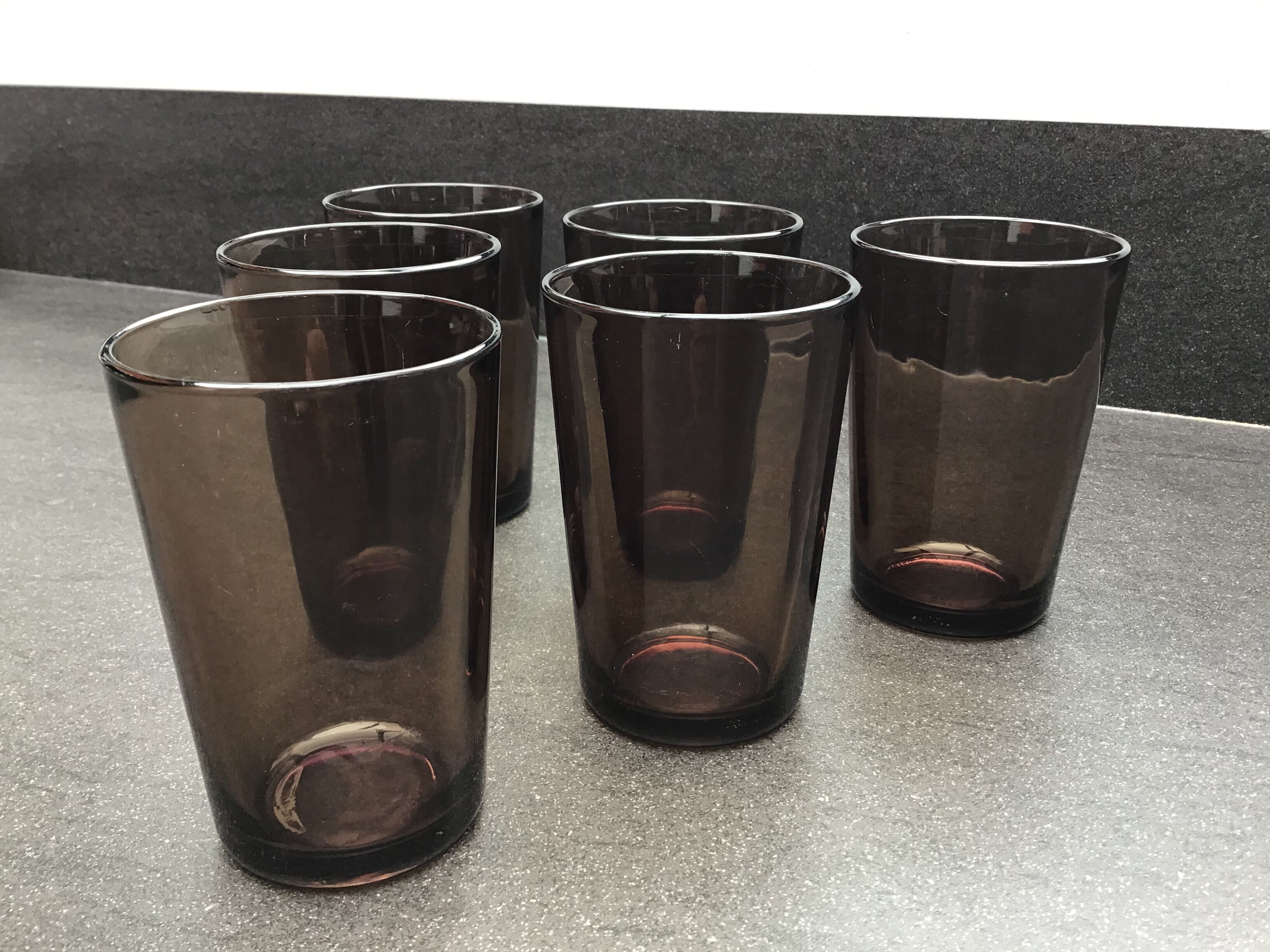 Set of 6 glasses glasses Vereco smoked brown color