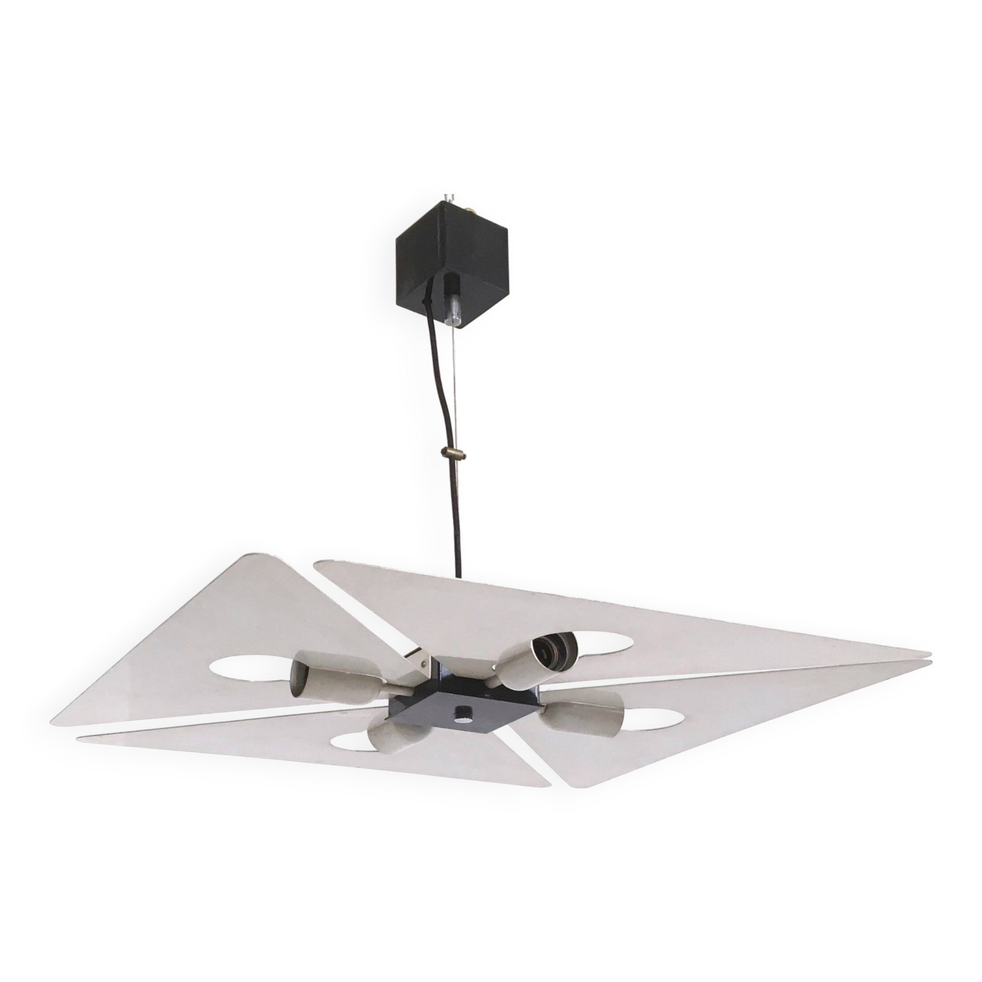 Postmodern Square Silver Metal Pendant, 1970s