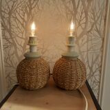 Pair of rope bedside lamps.