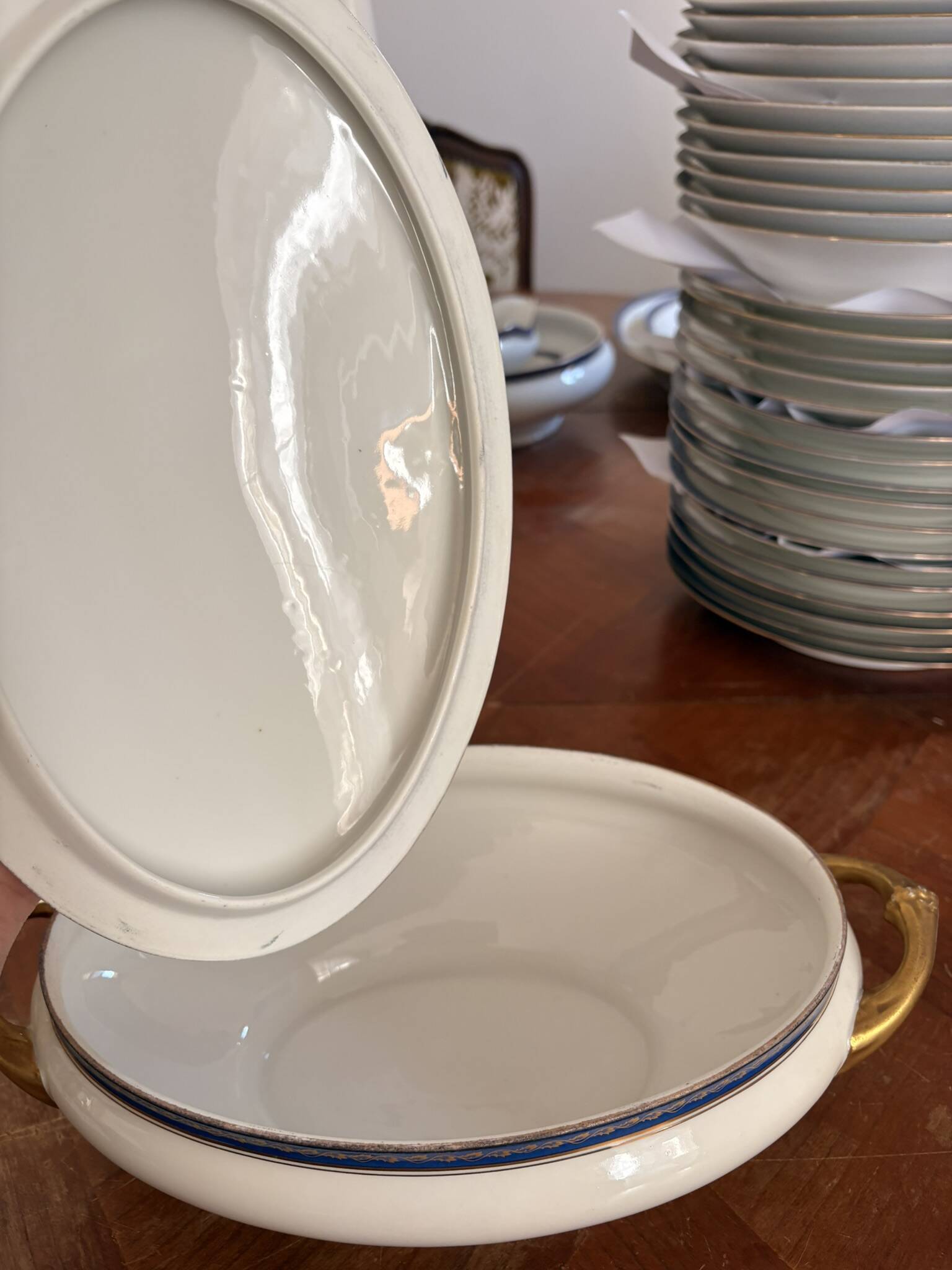 Small Soup Tureen Porcelain Limoges Blue Gold Betoule & Legrand France 1/2