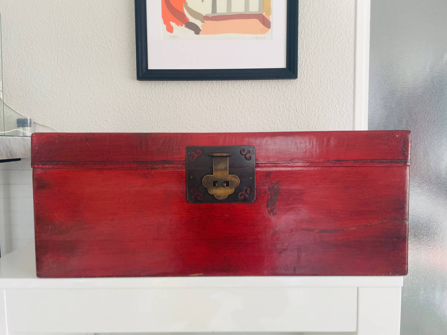 19th century red lacquered Chinese trunk