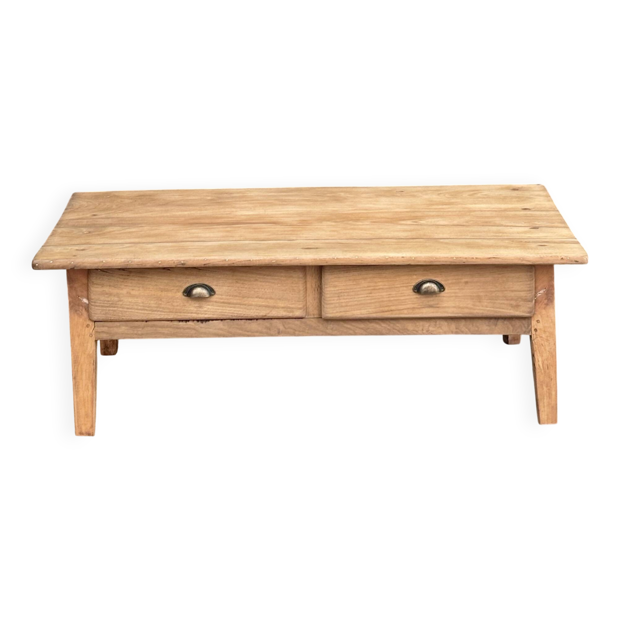 Table basse de ferme ancienne 2 tiroirs en bois massif brut 