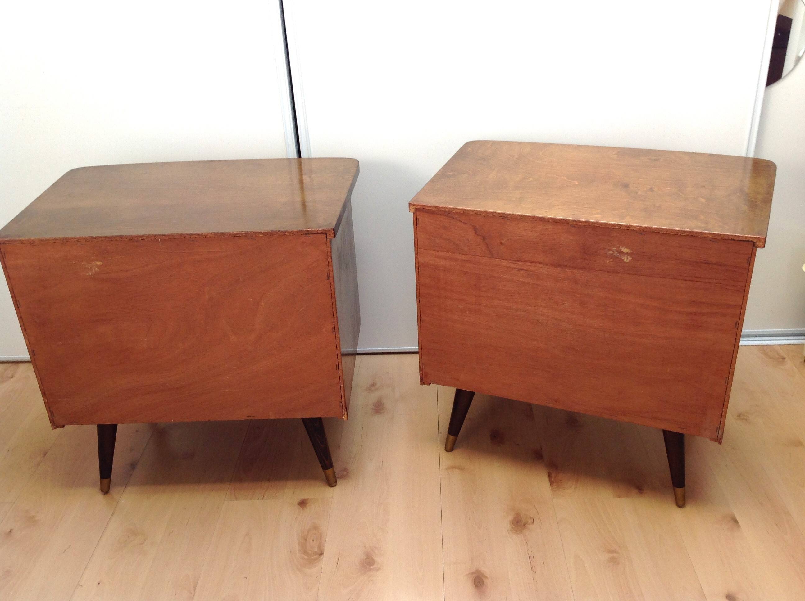 Pair of bedside tables with compass feet / vintage 50s-60s