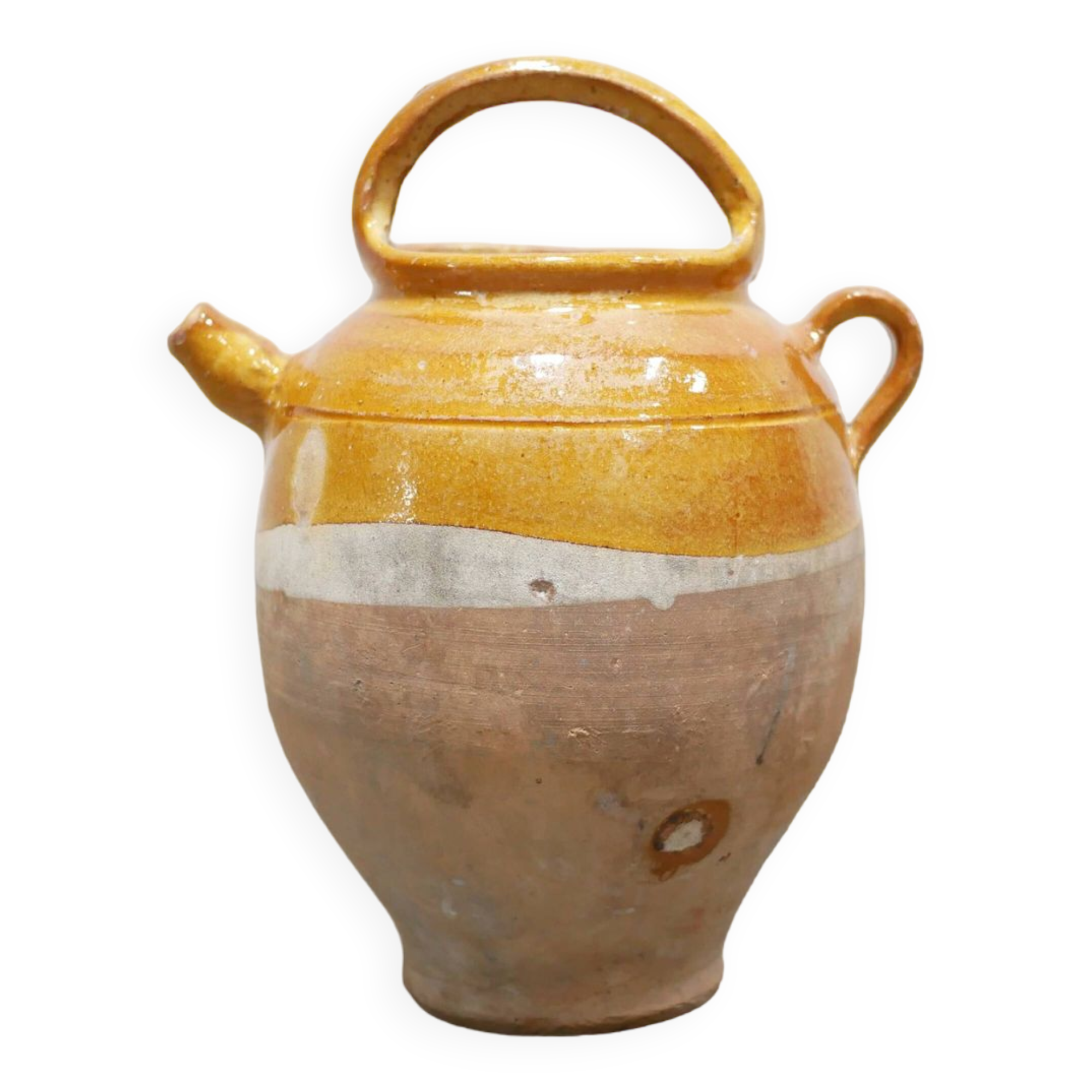 Old gargoulette pot in glazed terracotta