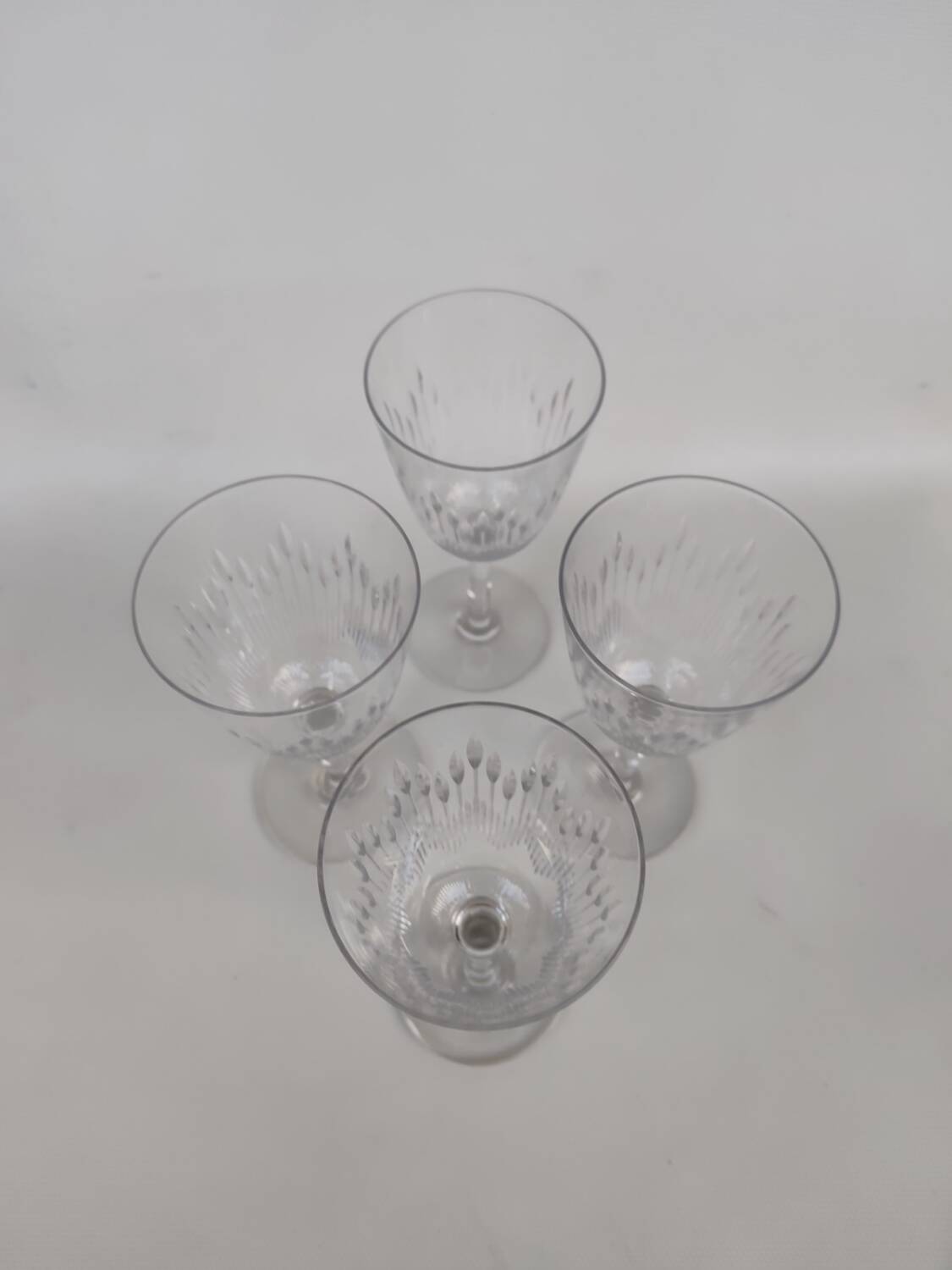 Four Baccarat crystal glasses, Corneille pattern. Early 20th century.