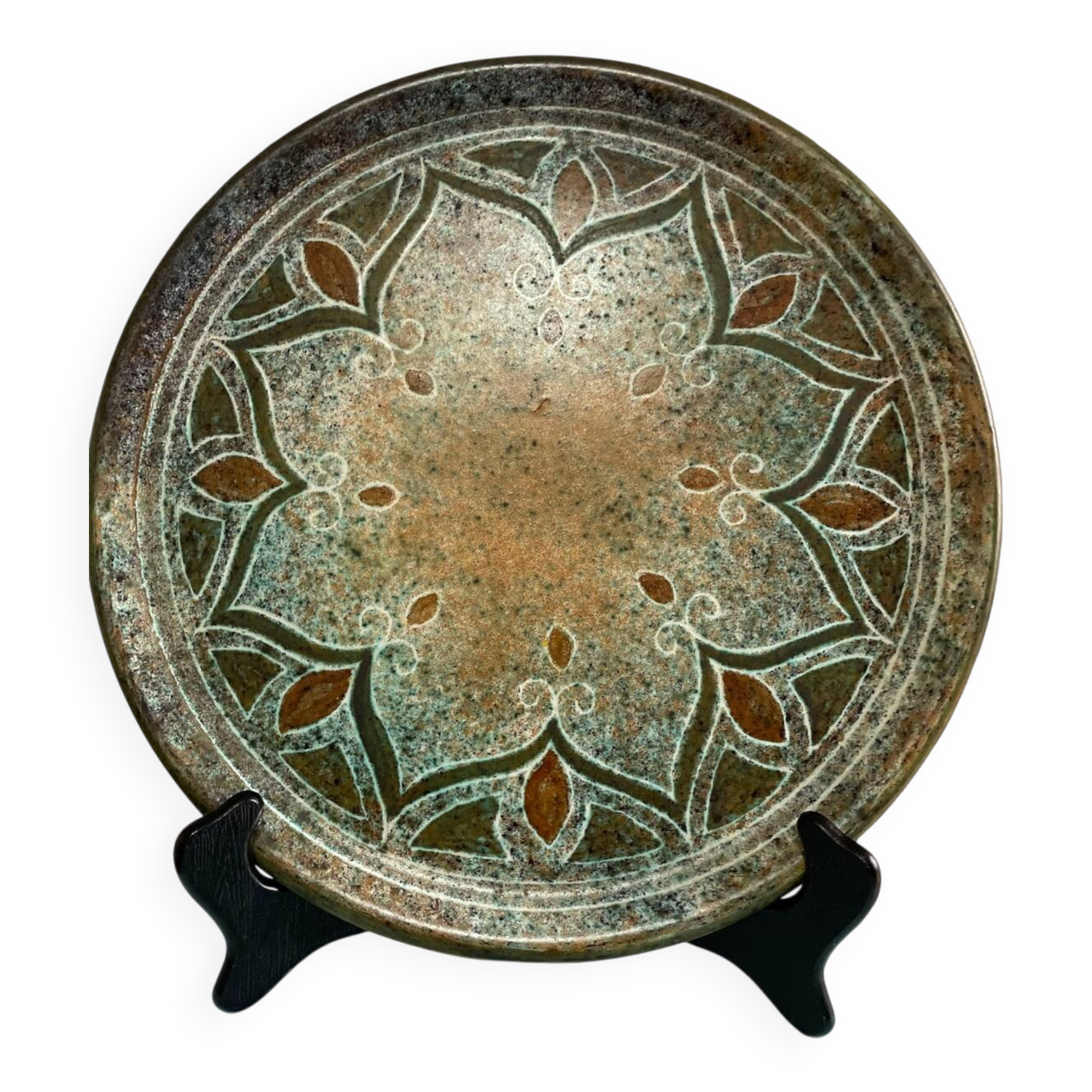 Large vintage ceramic dish signed Buffat – unique piece from the 60s-70s –