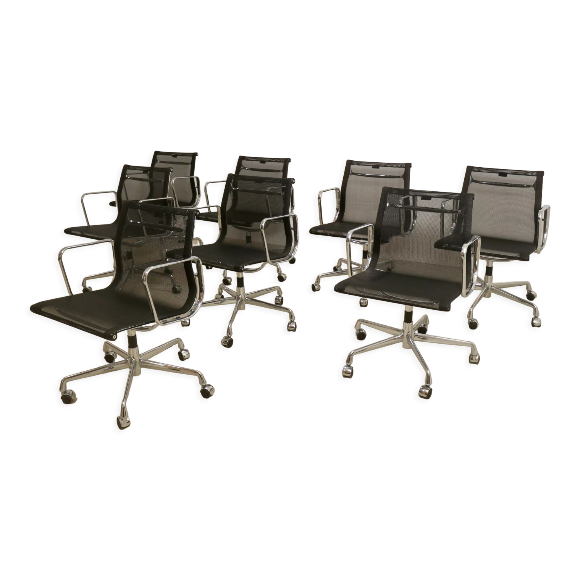 Set of 8 Charles and Ray Eames armchairs by Vitra model EA 117