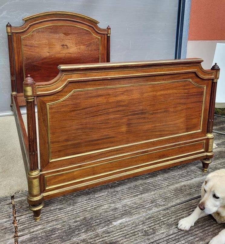Napoleon bed in mahogany and gilded brass, Empire style