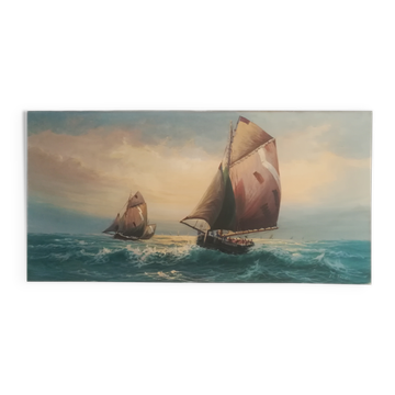 Oil on marine canvas signed Le Tallec