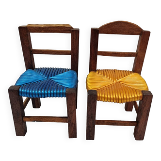 Wooden & scoubidou chairs from 1970