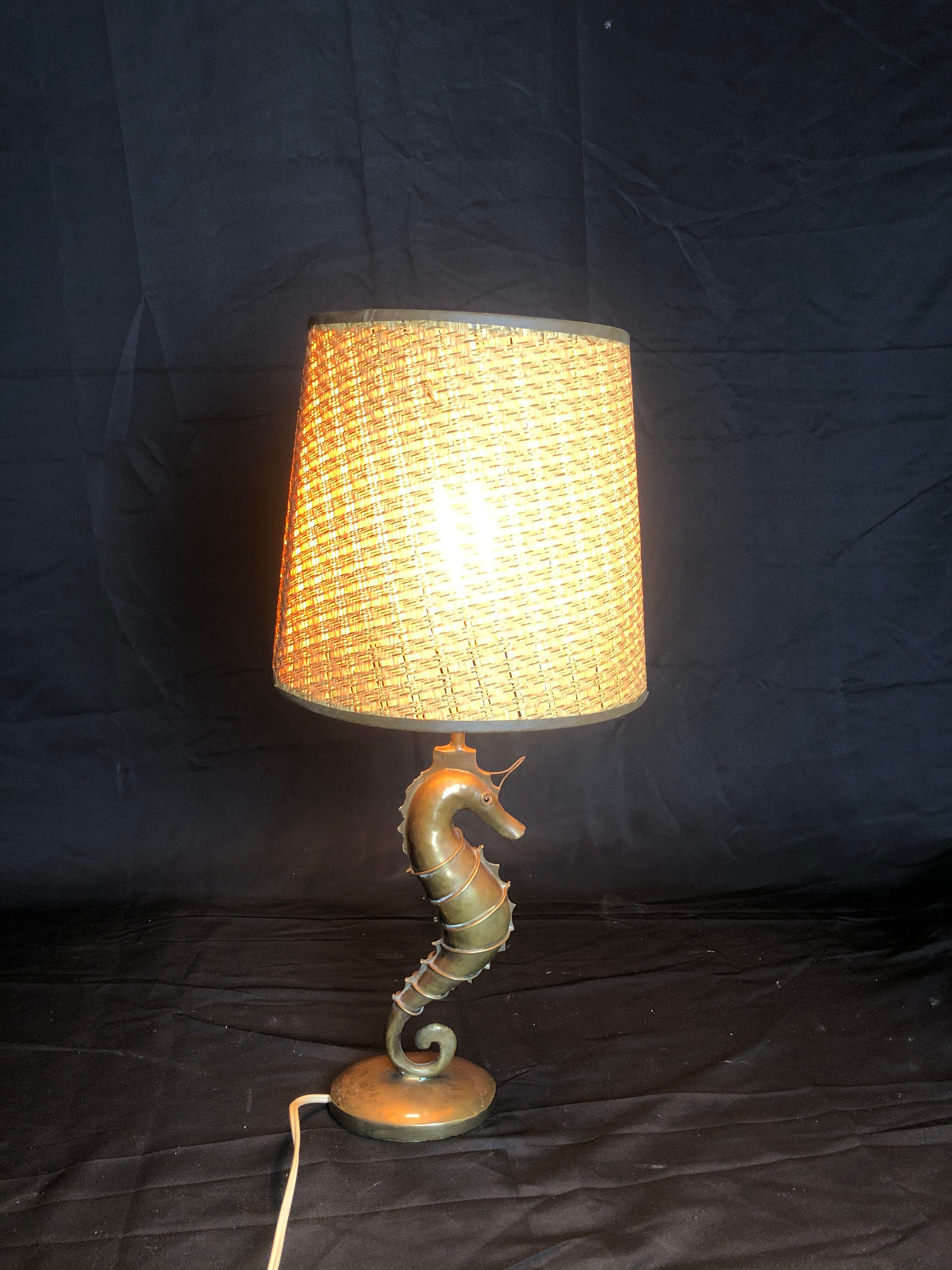 Vintage brass seahorse lamp