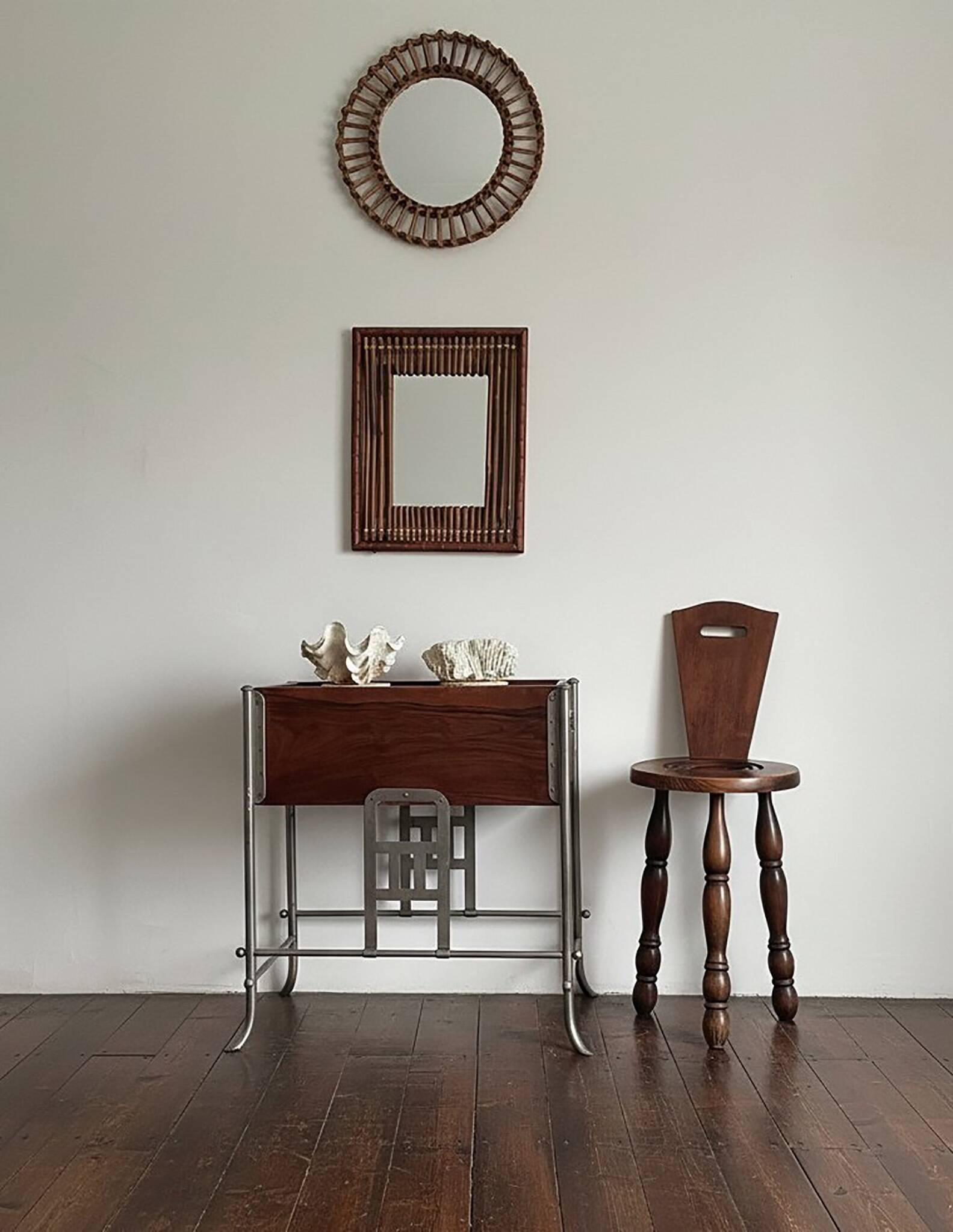 Folk Art Chestnut Wood Tripod Chair, Charles Dudouyt Style, France, 1930s