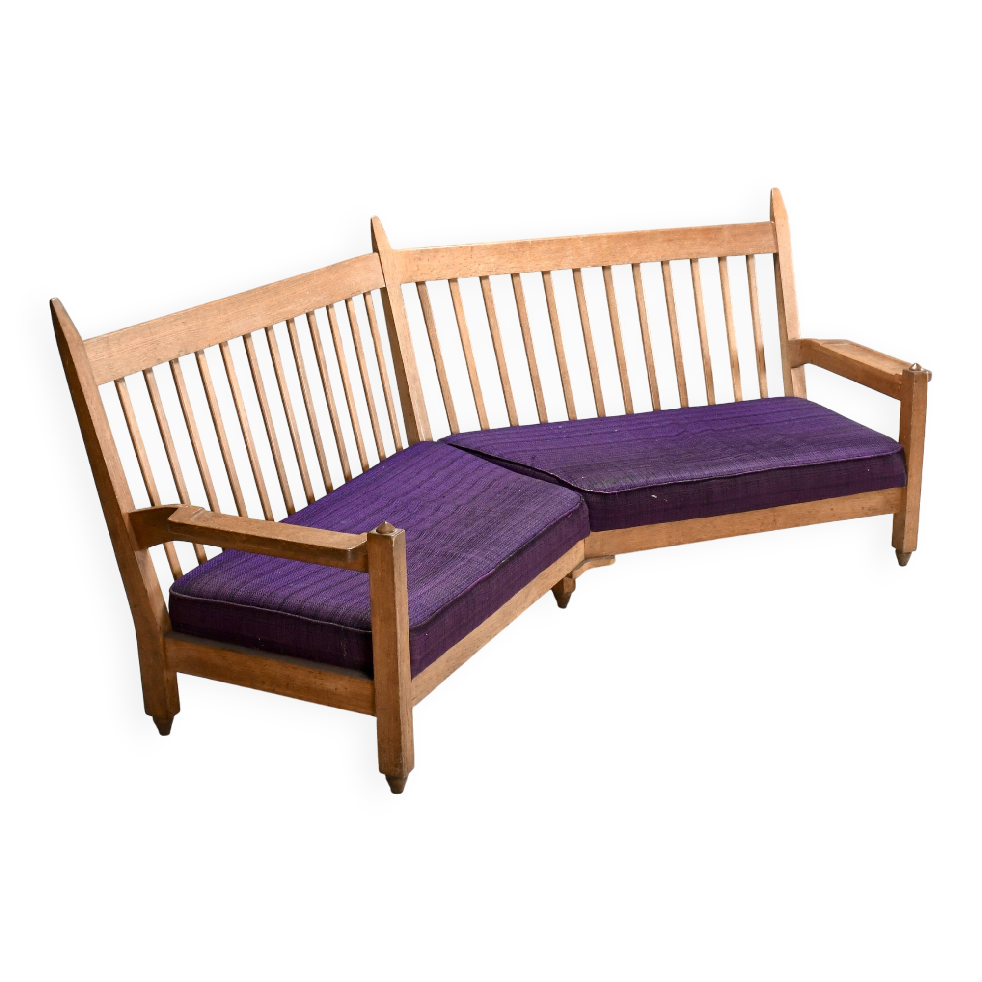 Canapé d'angle Guillerme et Chambron en chêne et tissu, France années 1960