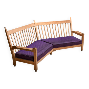 Oak and Fabric Guillerme et Chambron Corner Sofa, France 1960s