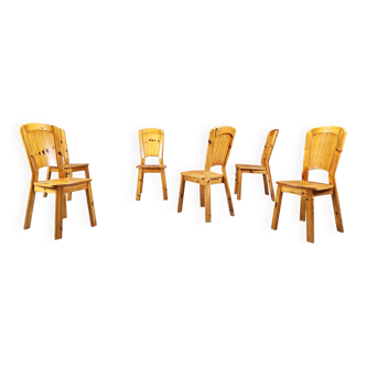 Vintage pine wood dining chairs - 1970s