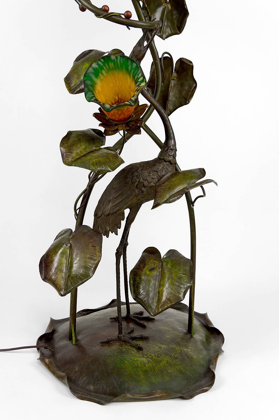 Japanese-style Heron floor lamp, Art Nouveau, France, circa 1900