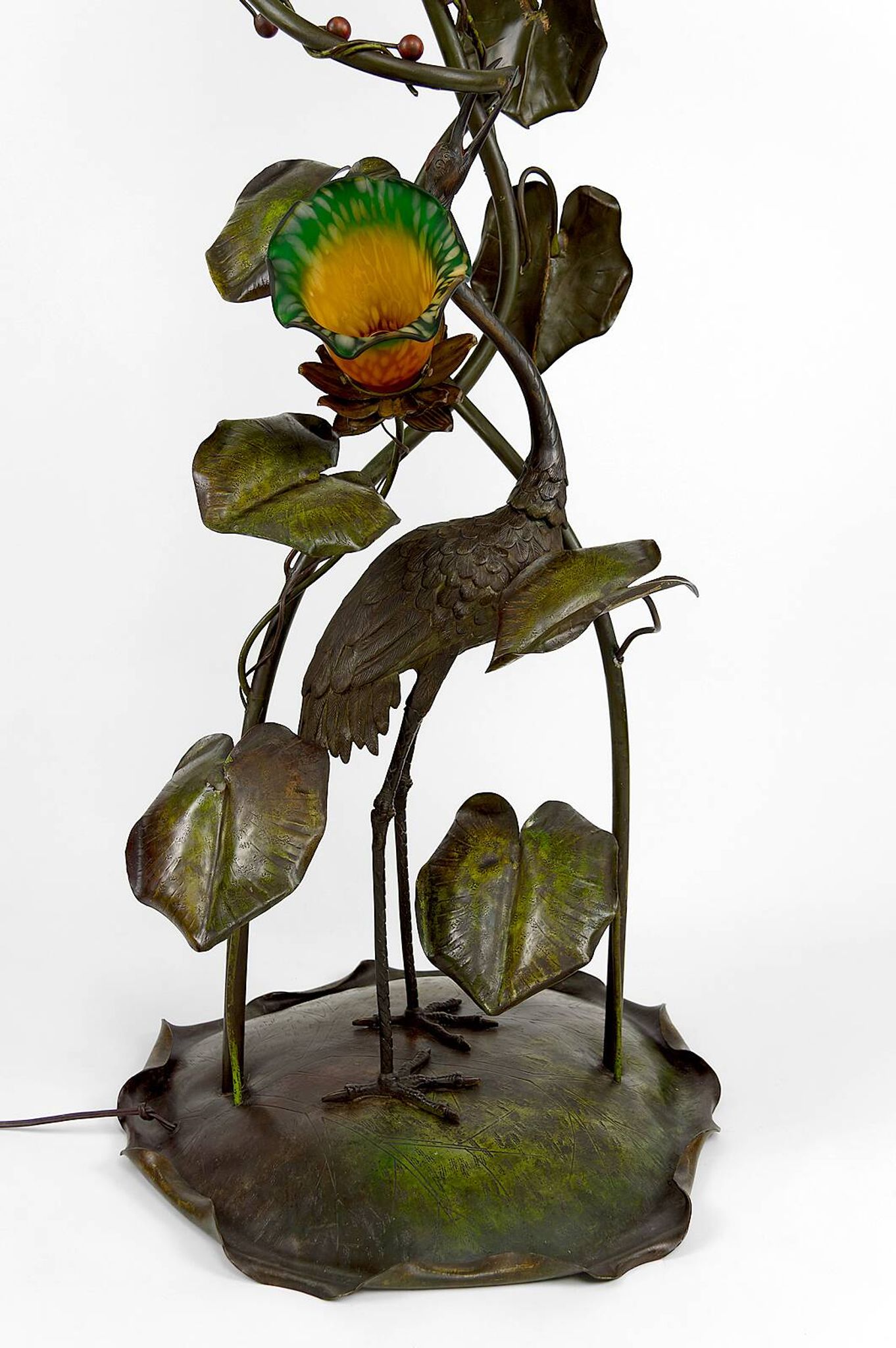Japanese-style Heron floor lamp, Art Nouveau, France, circa 1900