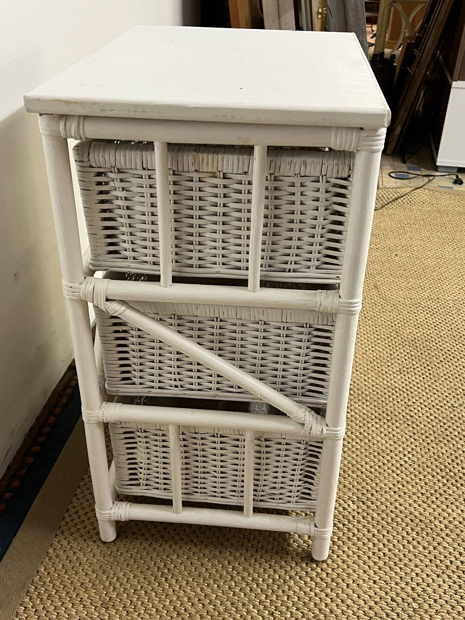 Vintage rattan storage unit, 3 drawers
