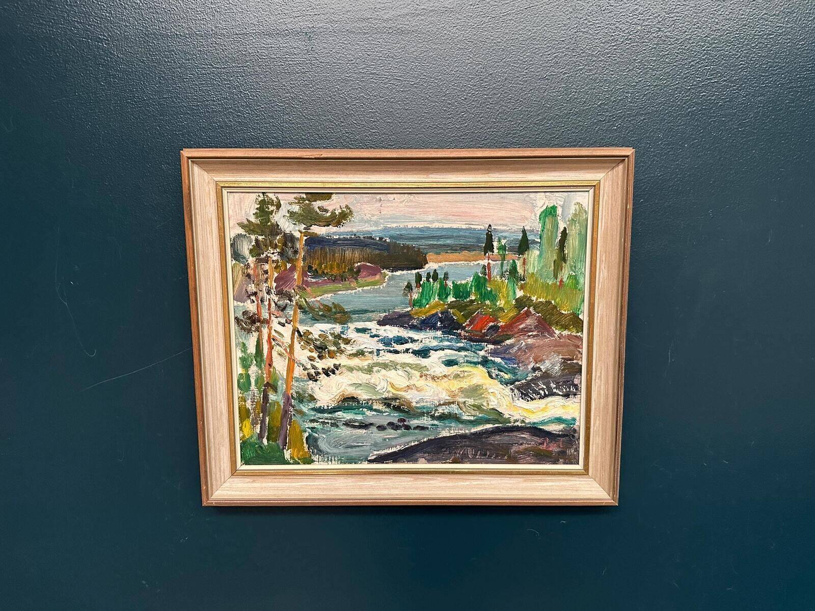 Original Swedish Oil On Panel – “Forsande Vatten” By Paul Sahlin
