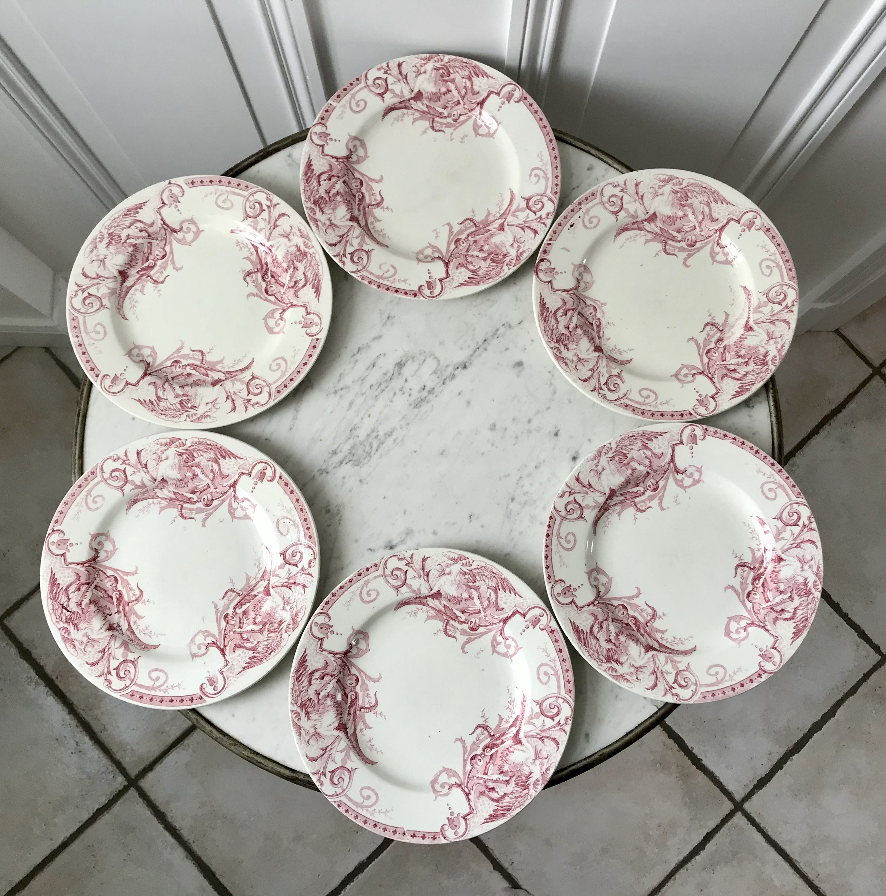 Set of 6 dessert plates Terre de Fer Lunéville model Griffon late nineteenth