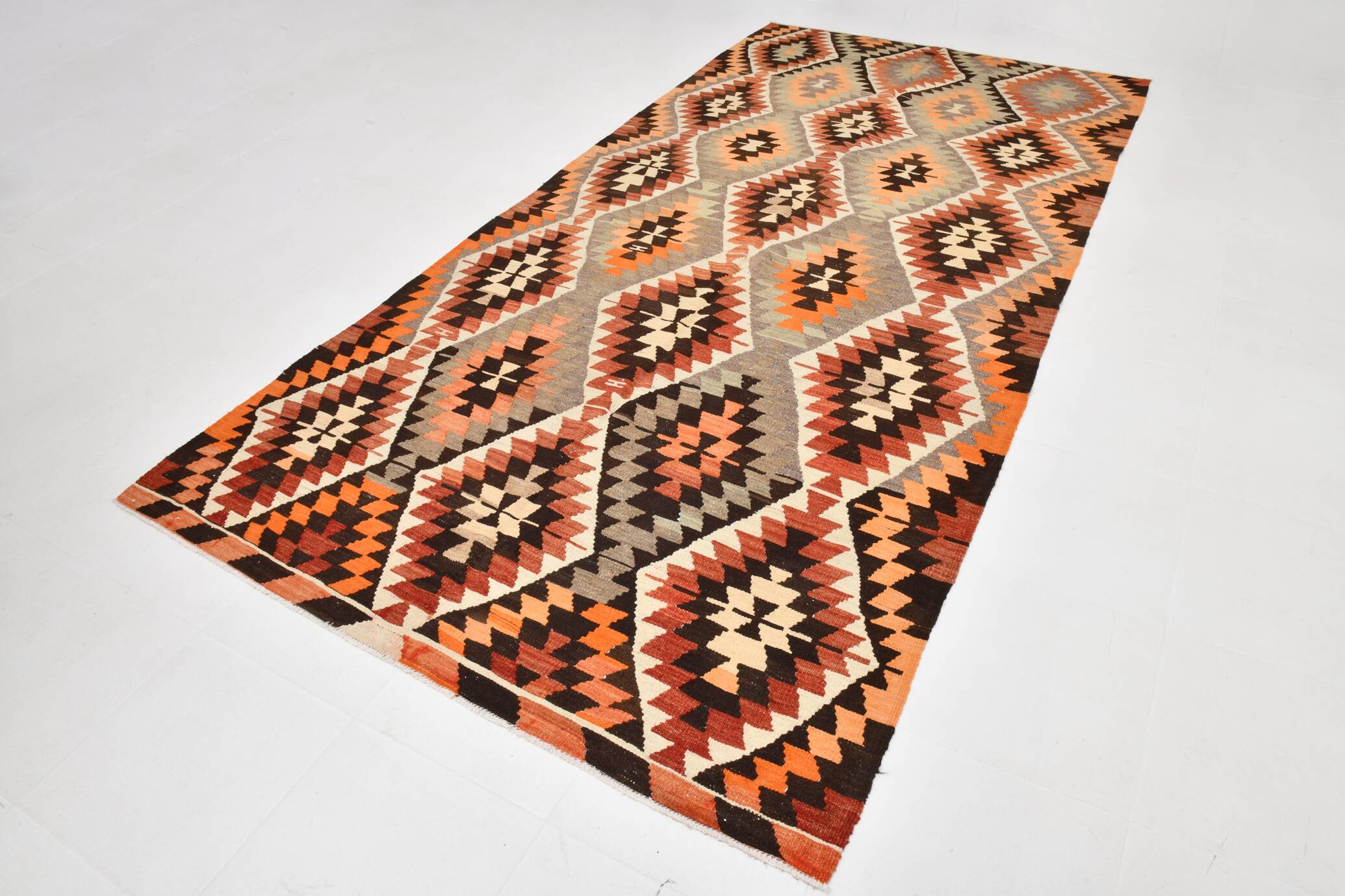 6x11 Geometric Pattern Turkish Vintage Kilim Rug, 172x346Cm