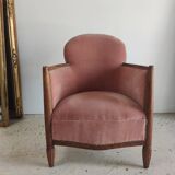 Armchair art deco pink velvet trim