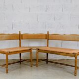 Wooden & straw corner bench
