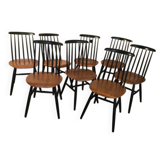 Lot de 8 chaises Tapiovaara vintage scandinave