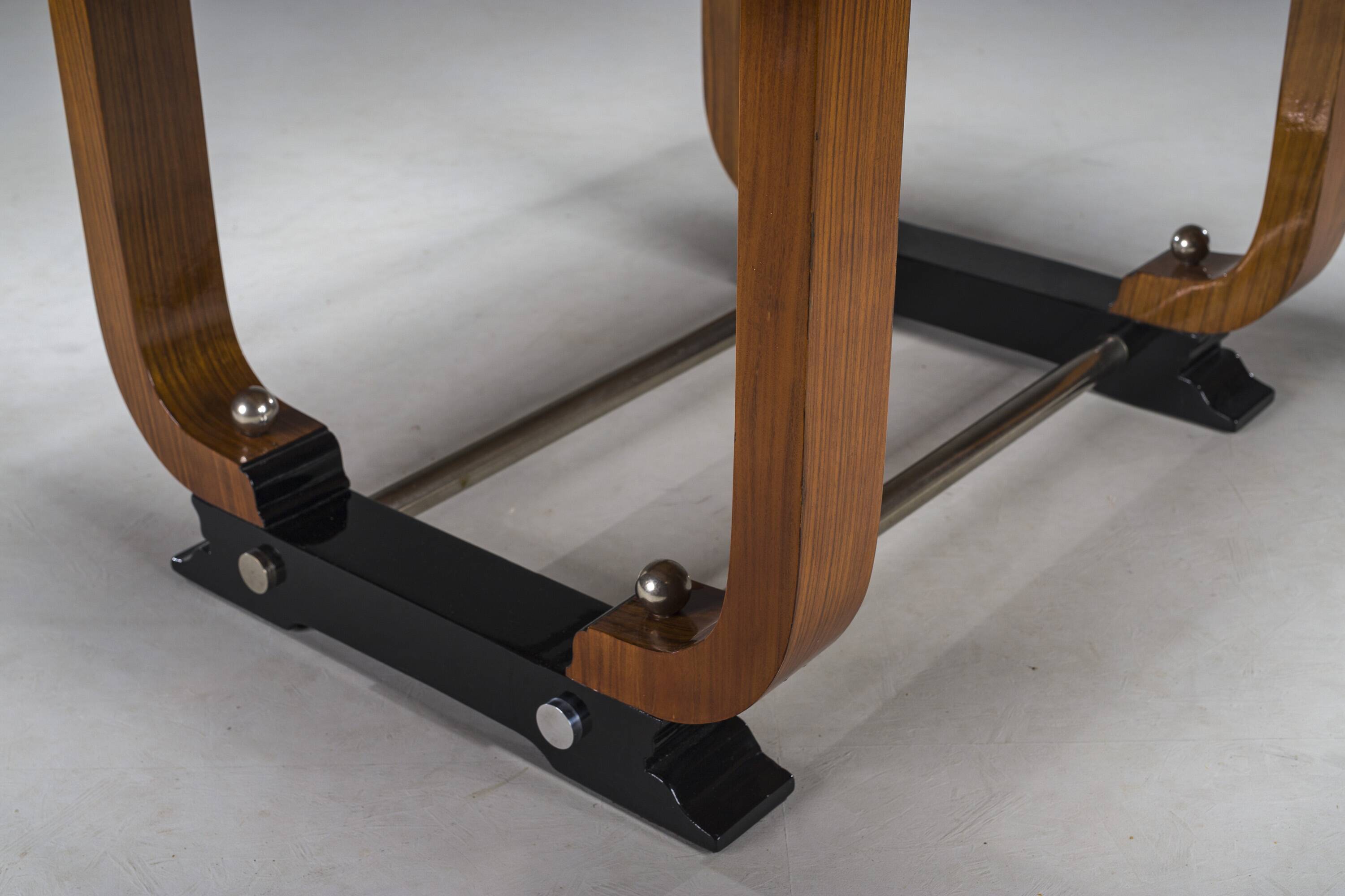 Art Deco French Walnut & Burl Dining Set, 1930s, Set of 7