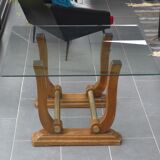 Table basse Art déco en verre, bois et laiton