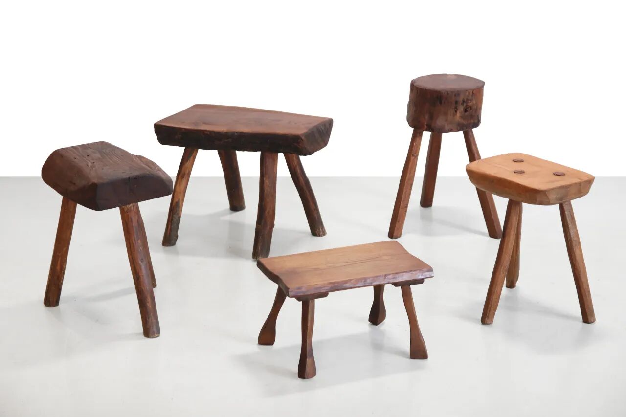 French brutalist tree trunk stools