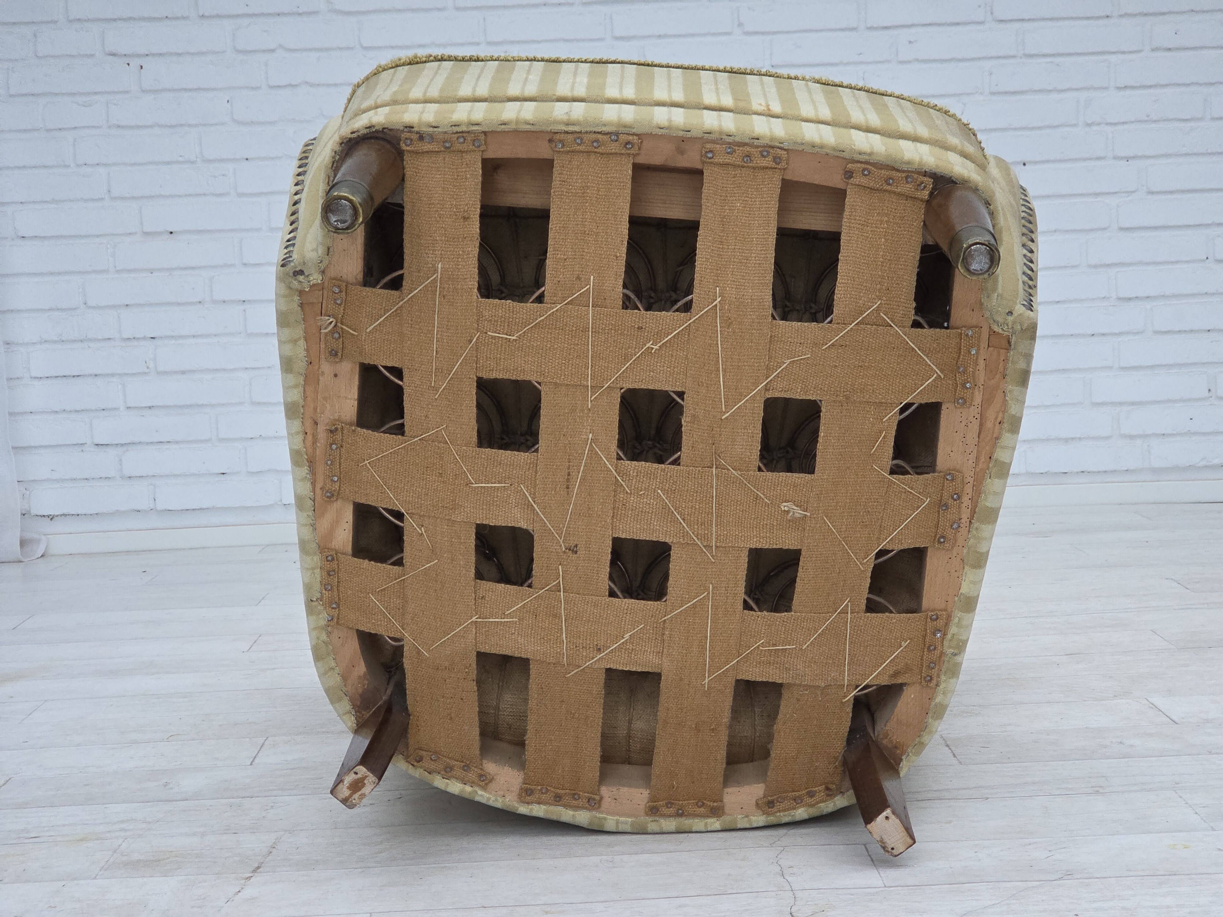 1960s, Danish armchair, light green furniture velour, beech wood.