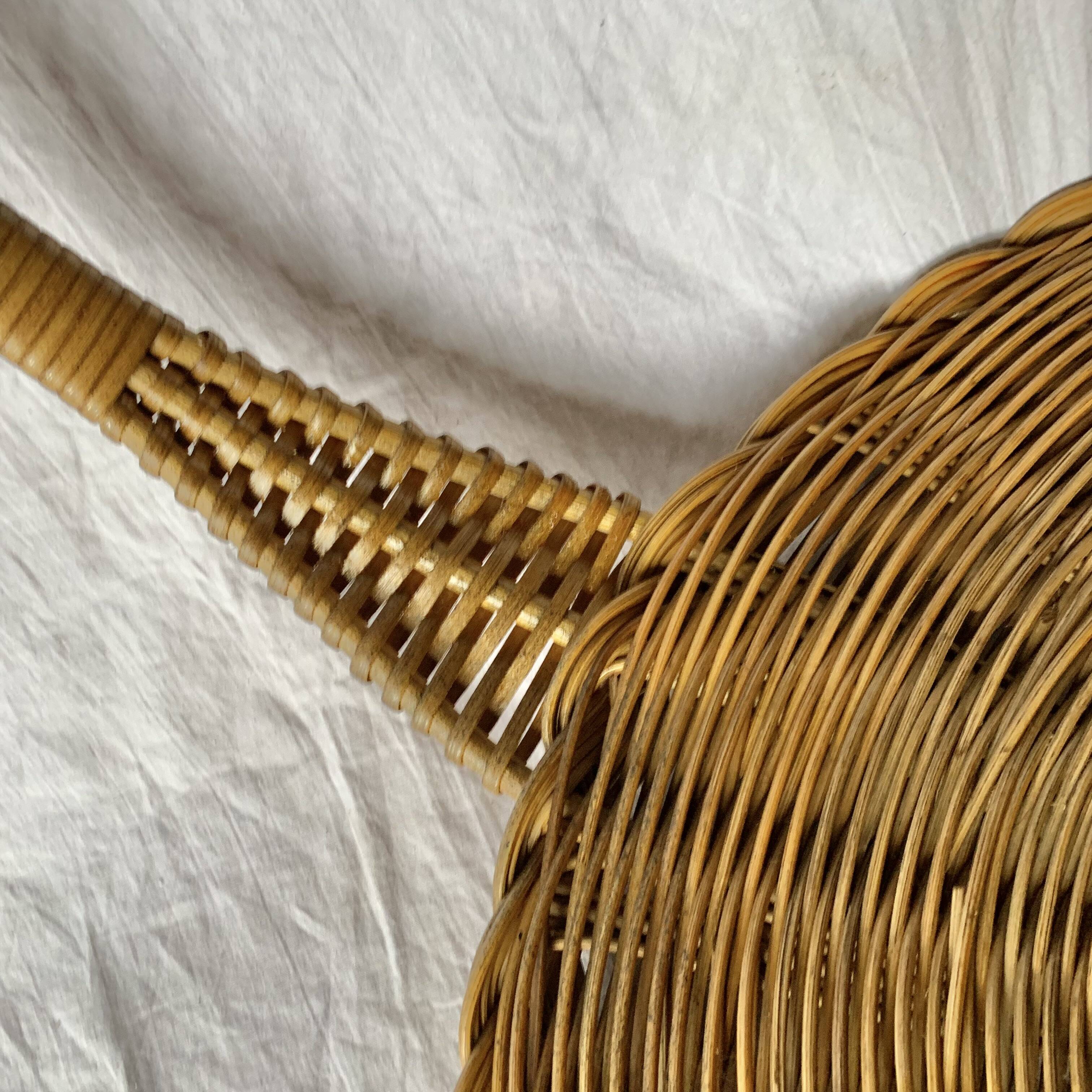 Antique large round wicker and bamboo presentation basket - diameter: 59 cm