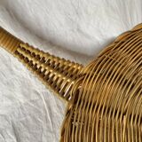Old large round wicker and bamboo presentation basket - diameter: 59 cm