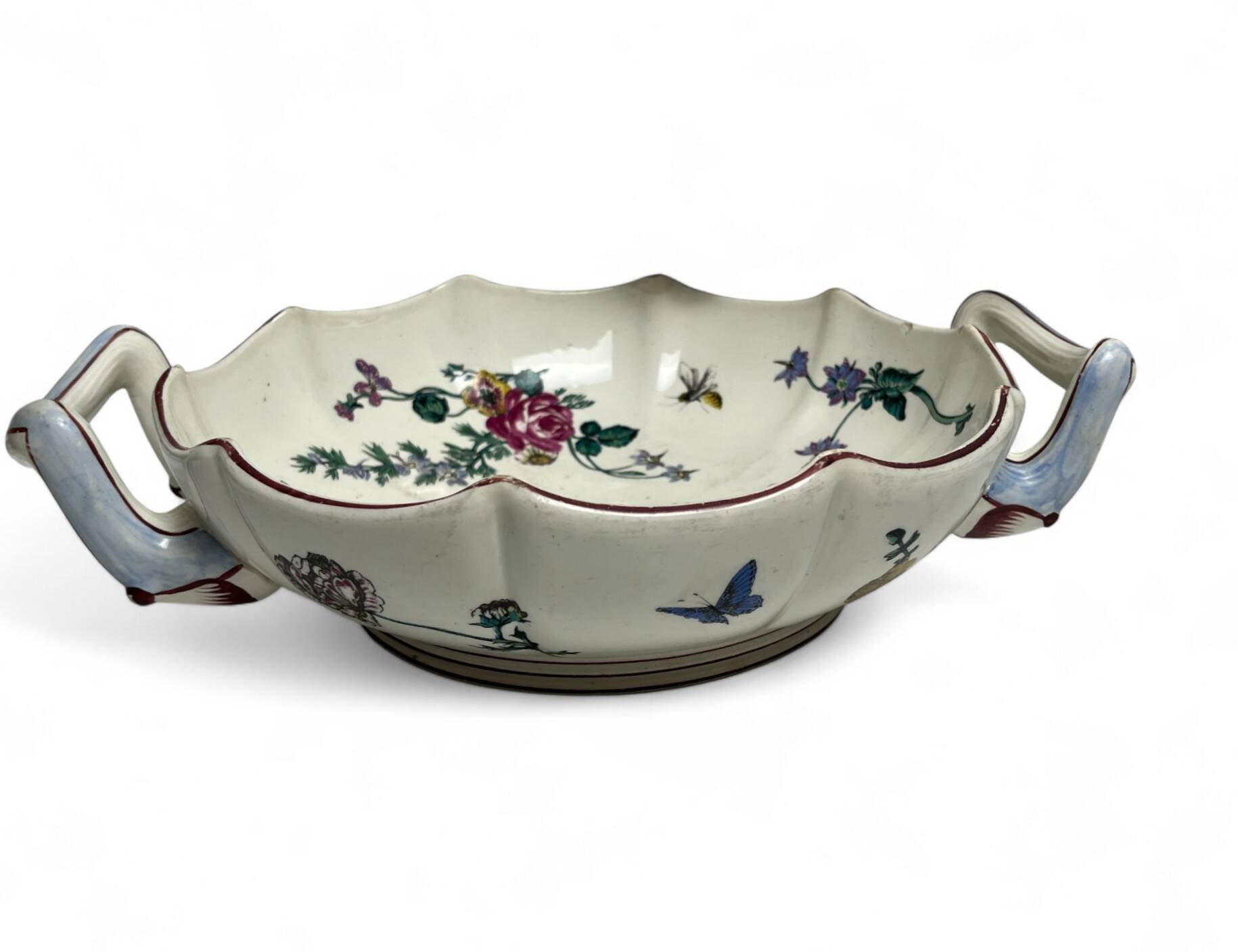 Gien, coupe faïence polychrome insectes et fleurs fin XIXème