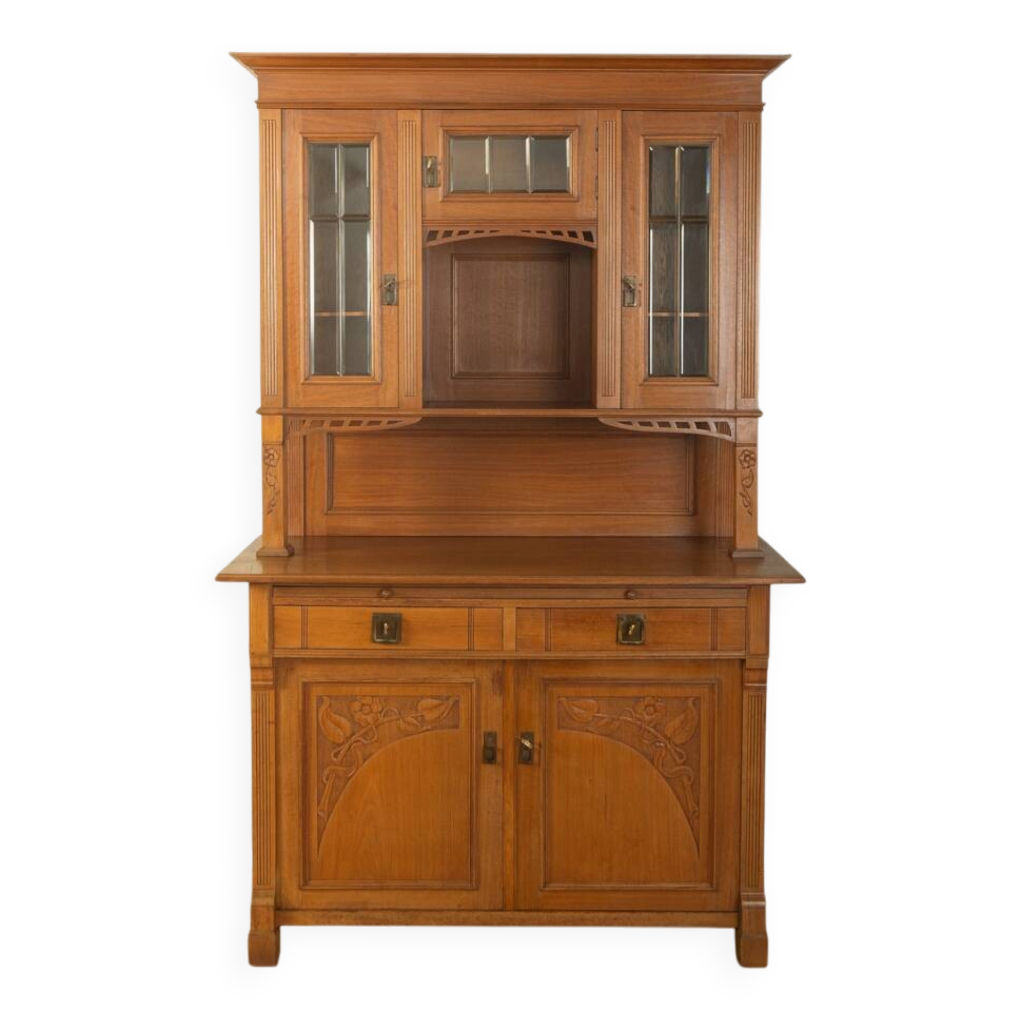 Two-piece buffet from the 1910s in Art Nouveau style, beech wood