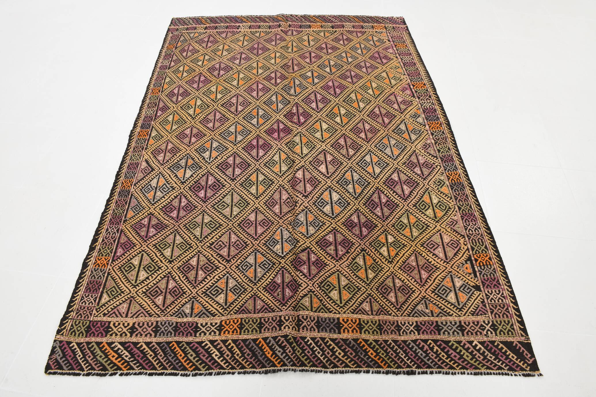 Yellow & Green Tribal Turkish Kilim Rug, 158x236Cm