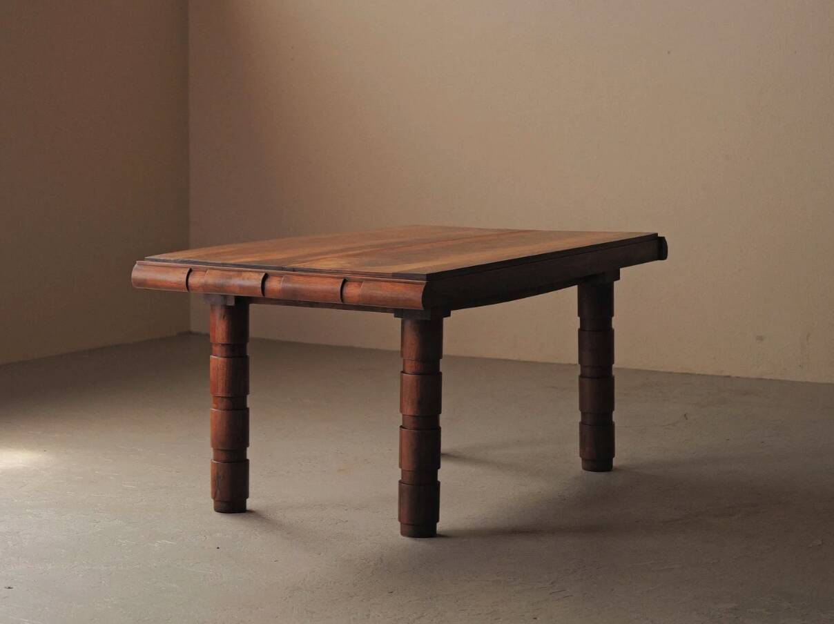 Modernist table in oak and walnut, France, Art Deco, circa 1940.