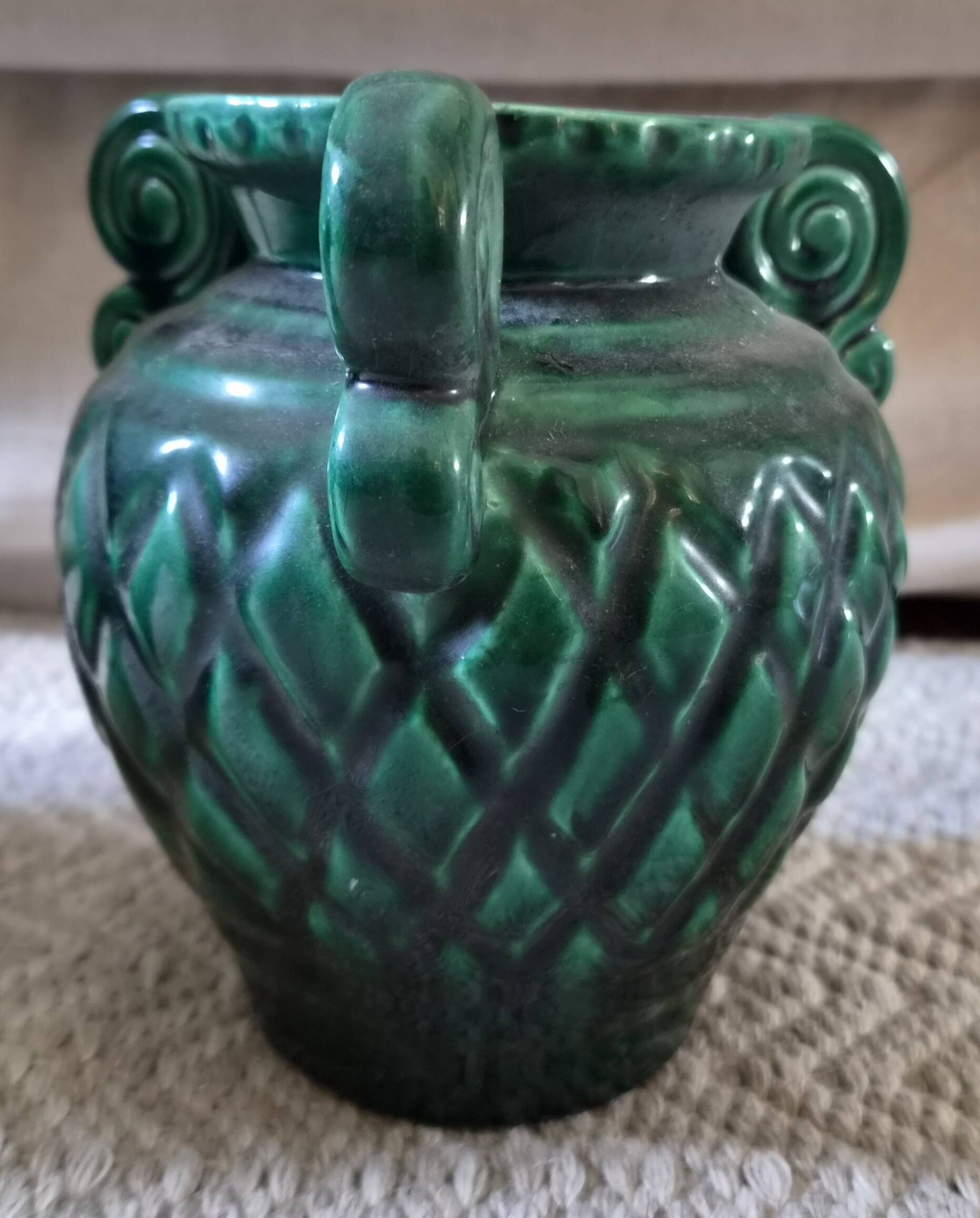 Vintage Vallauris trio of emerald green vases from the 50s/60s.