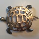 Flat vintage turtle in silver bronze, 70s