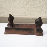 Antique Cast Iron Andirons: Bust of a Starry Woman