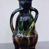 Art Nouveau Mini Vase Drip Glaze Faienceries Belgium with 3 Twisted Handles