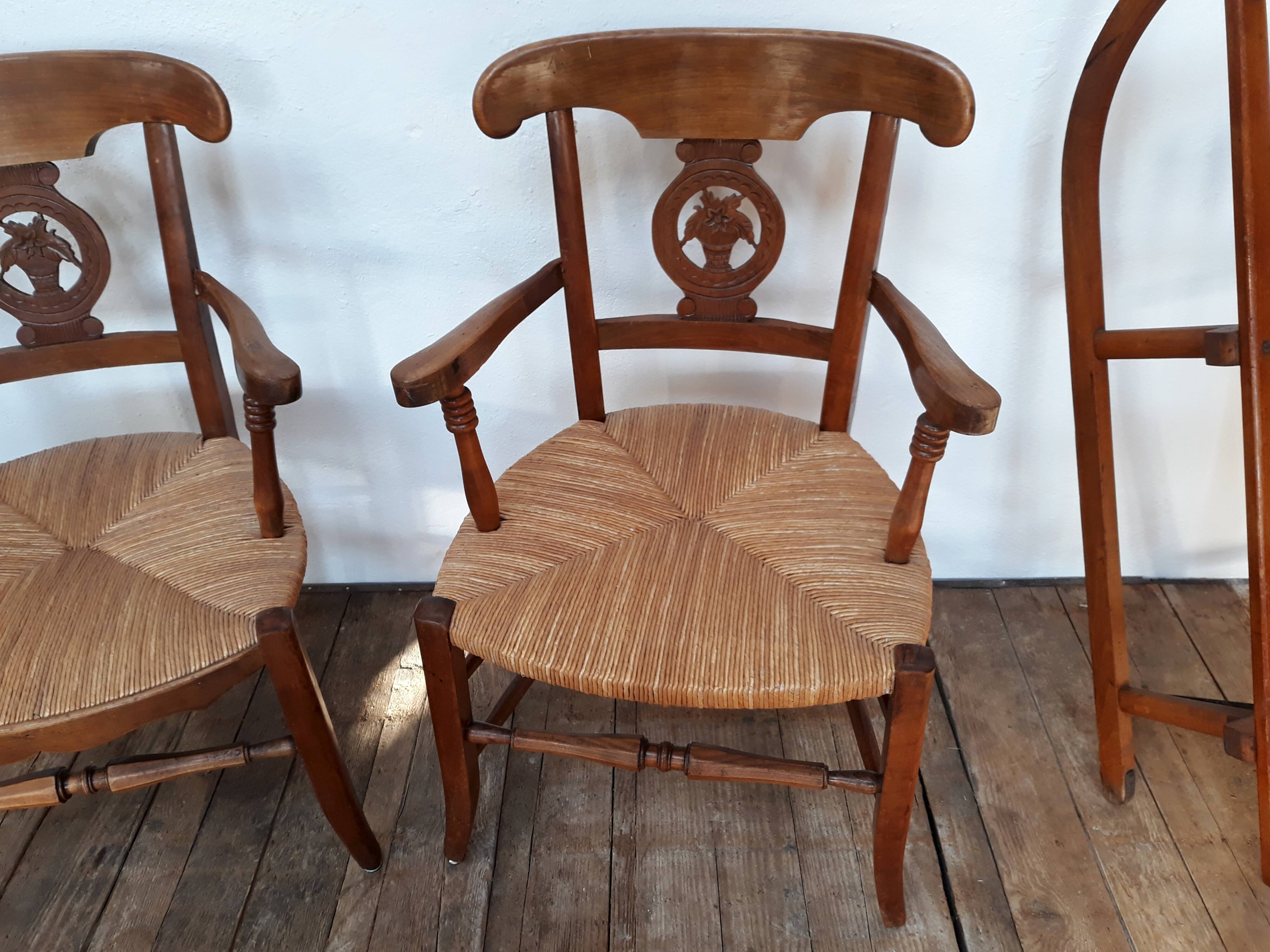 Pair of armchairs paillé and wood style Directoire